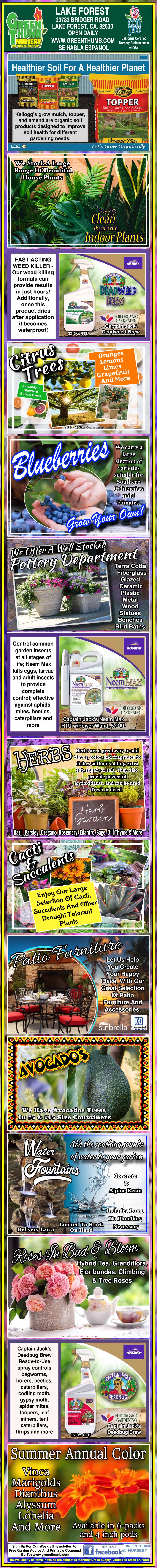 Infographic about fruit fertilizers showcases products for bananas, blueberries, strawberries, grapes, avocados, mangoes, and peaches, with images of each fruit and product packaging.